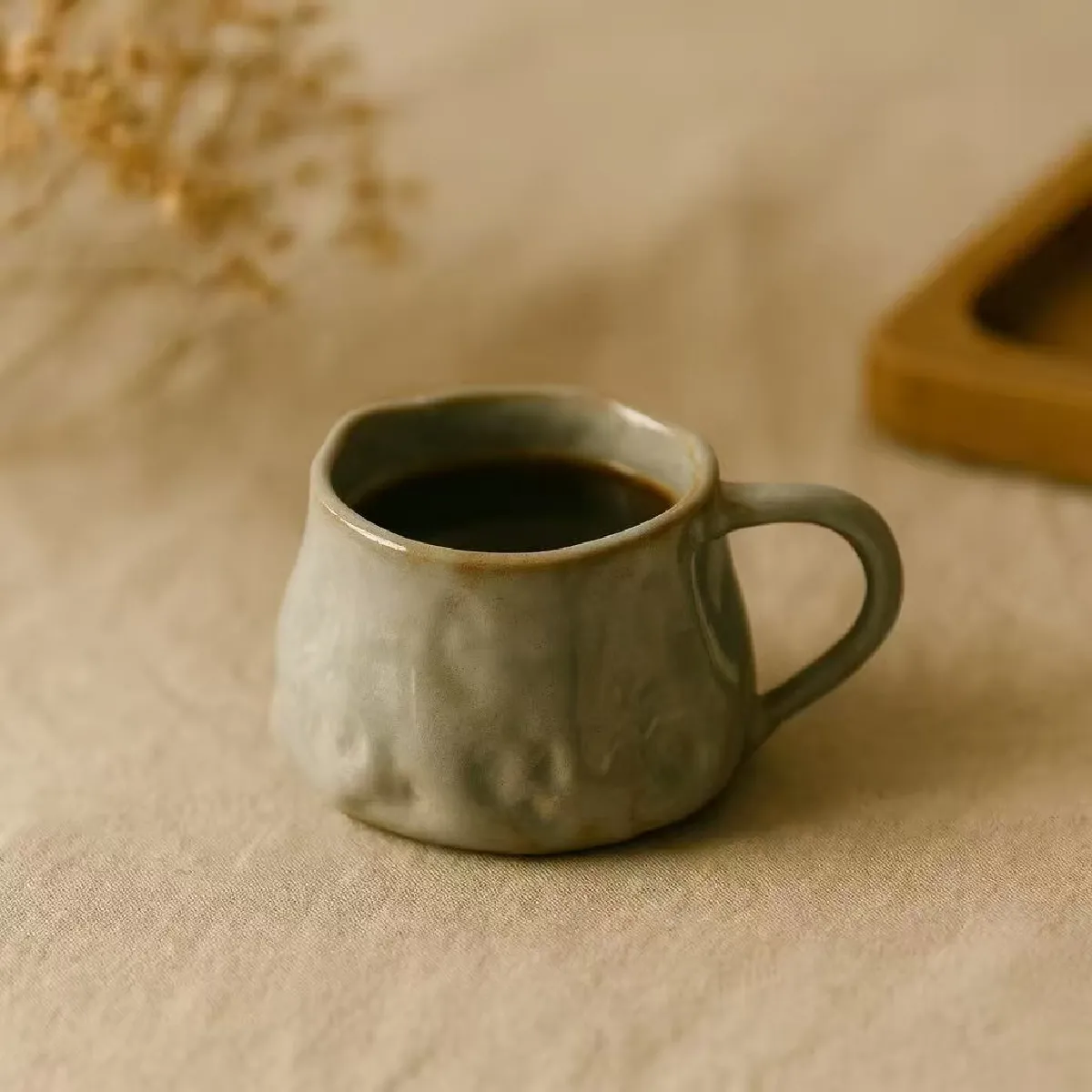Lot de 4 tasses à café en céramique grise 100 ml – Style artisanal