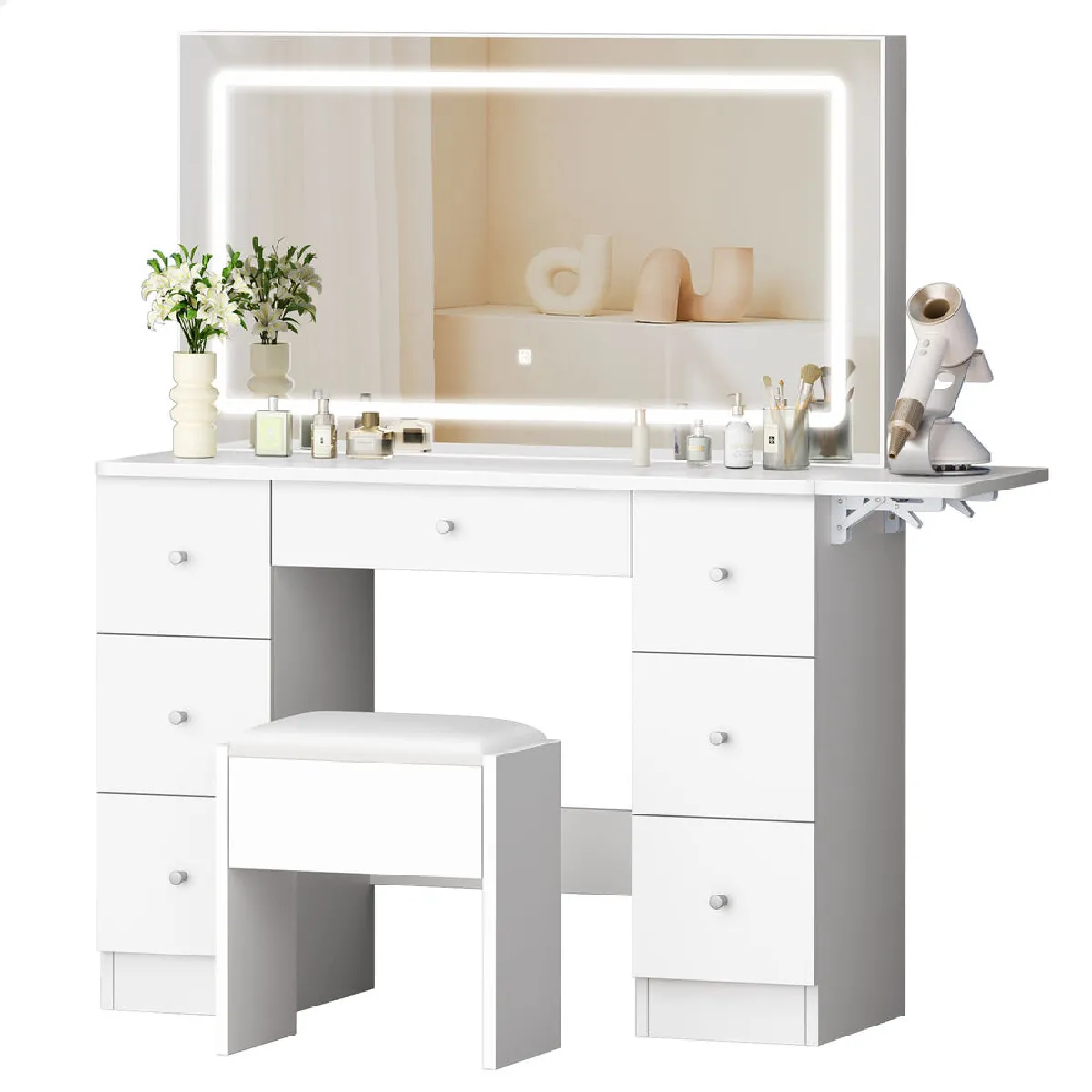 Coiffeuse Maisons Du Monde Avec Miroir – Argenté, Dimensions 82x40x135 Cm, état Correct