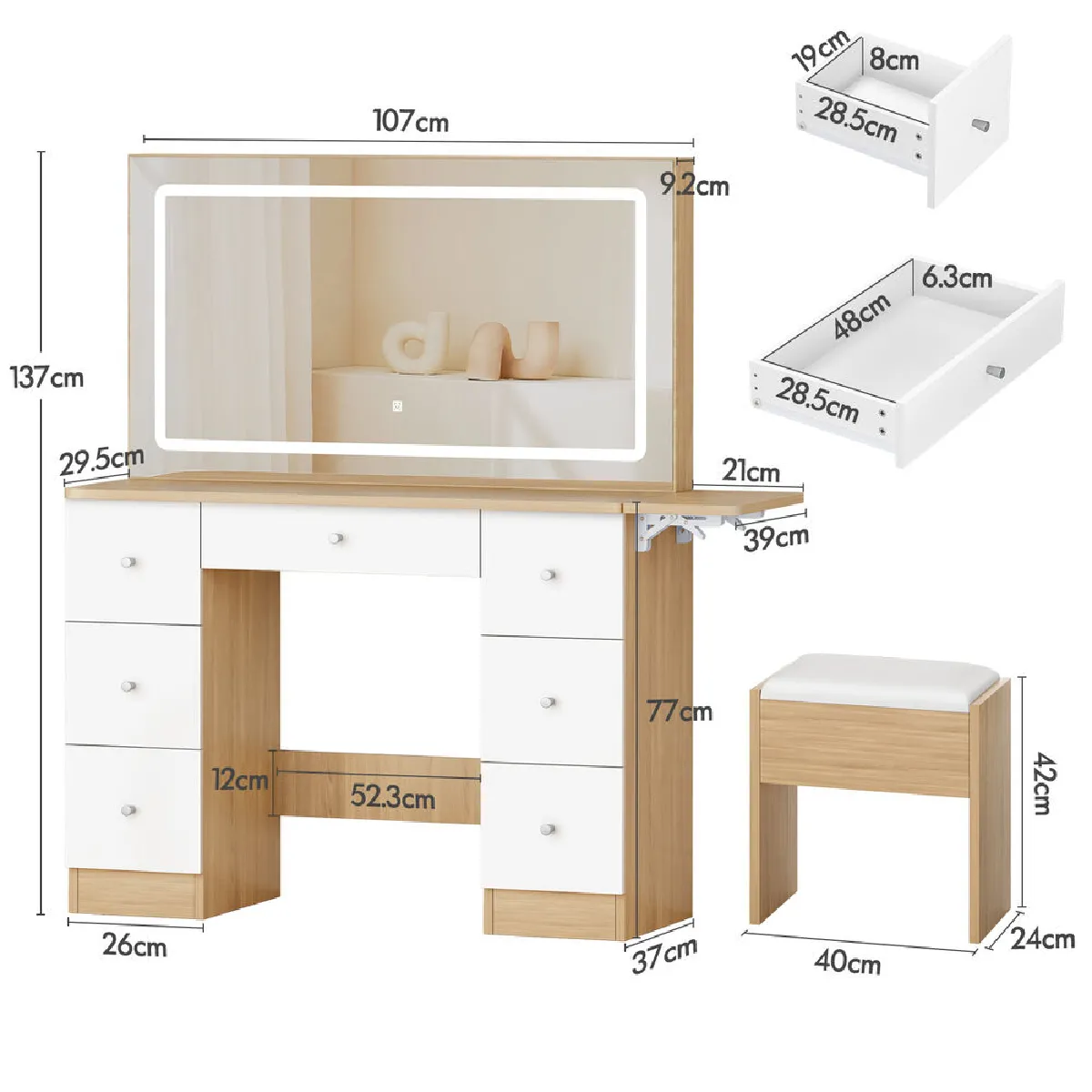 FUFU&GAGA Ensemble de coiffeuse noire à 4 tiroirs avec tabouret, miroir, lumière LED, port... | Home Depot Canada FUFU&GAGA Ensemble de coiffeuse noire à 4 tiroirs avec tabouret, miroir, lumière LED, port... | Home Depot Canada