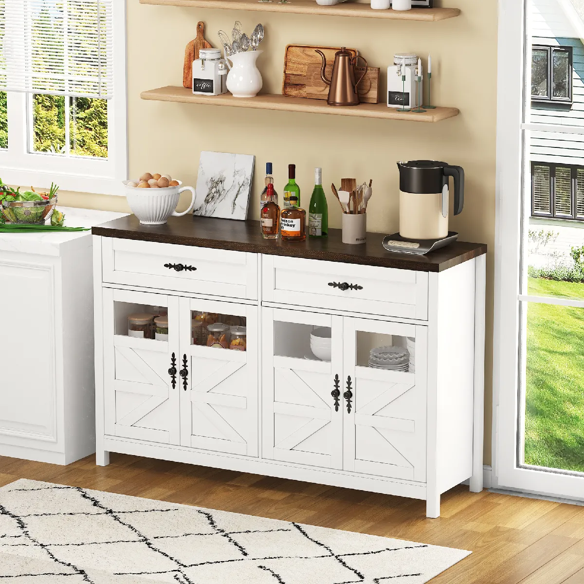 HOMCOM Armoire de cuisine Buffet de cuisine Armoire haute, style
