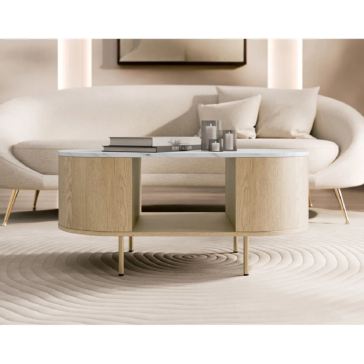 Comparer les prix de Sansa - table basse 100 cm - 1 niche - plateau effet marbre