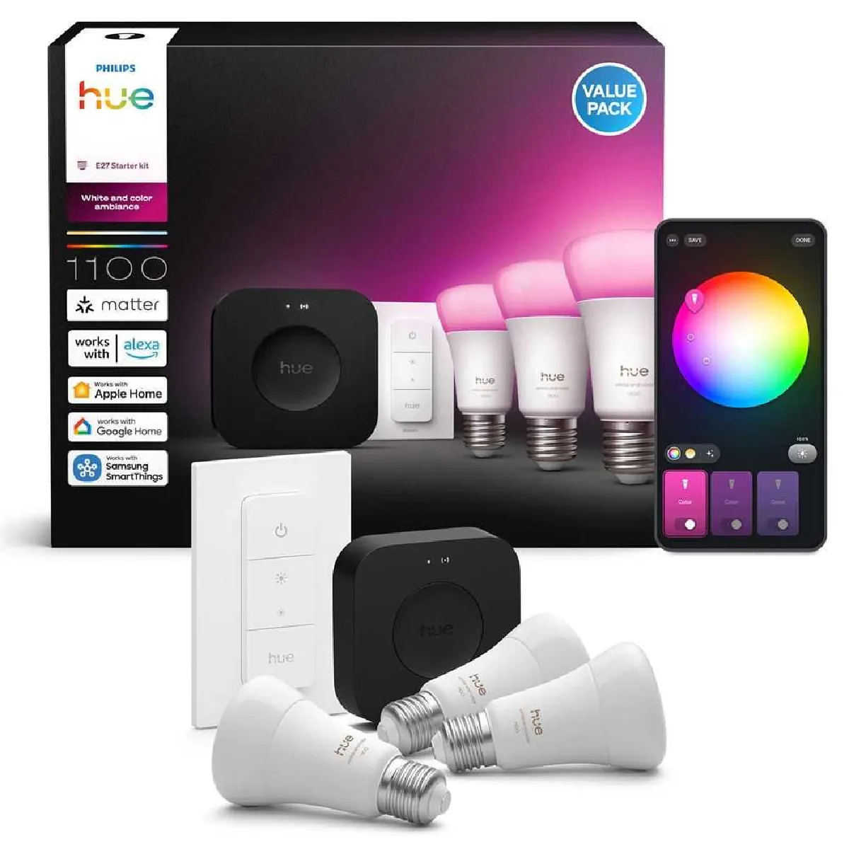 Philips Hue - A60 E27 - Ampoule connectée - Lot de 3 - Blanc - Image 3