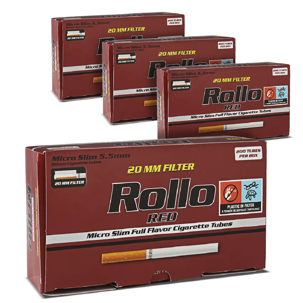 Rollo Red Pack de 4 Boîtes de 200 Tubes Rollo Red Micro Slim - Cendrier - Rue du ...