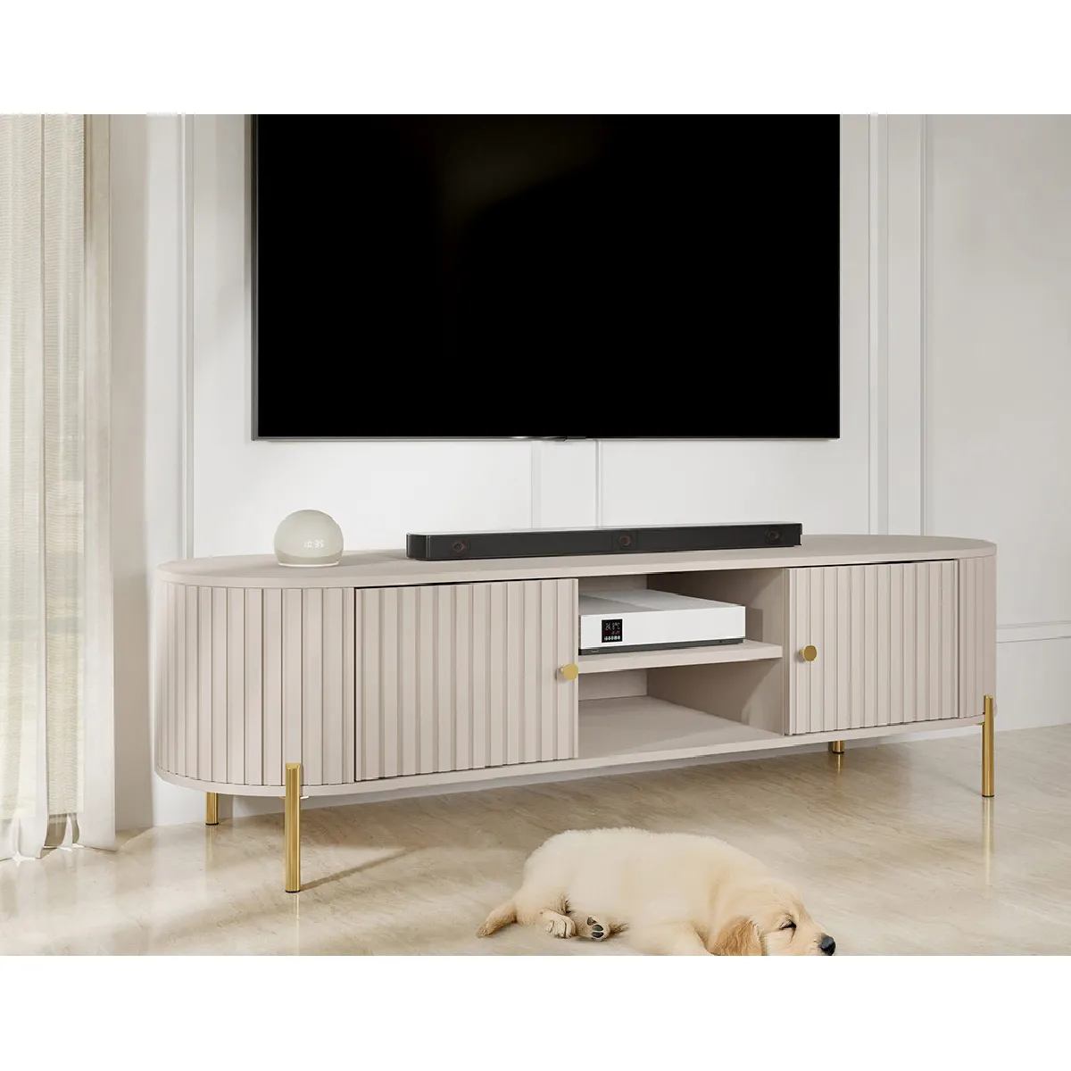 BESTMOBILIER Jaime - Meuble Tv 175 Cm - 2 Portes Et 2 Niches - Beige