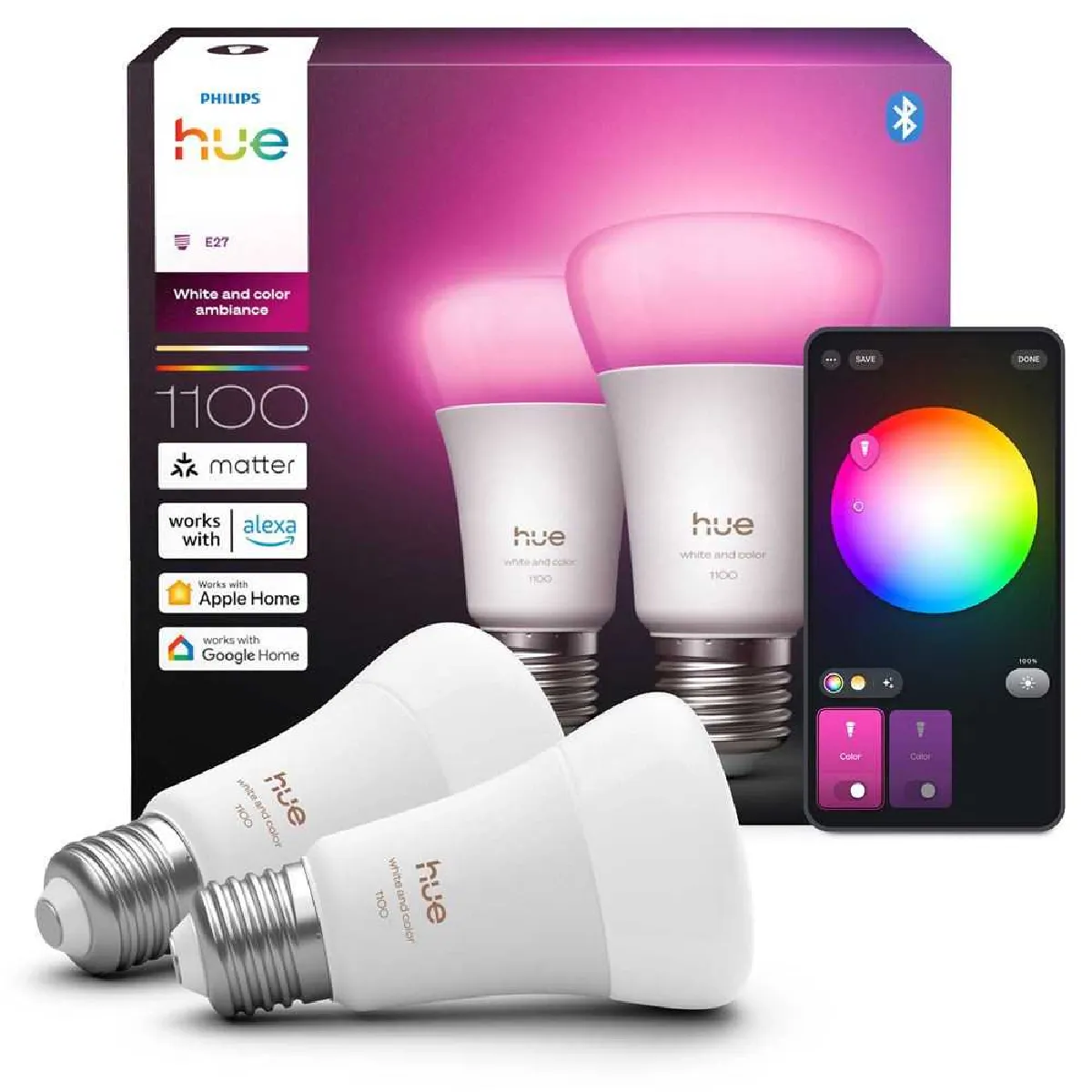 Philips Hue Blanche White And Color Ambiance E27 A60 11 W Bluetooth X 2