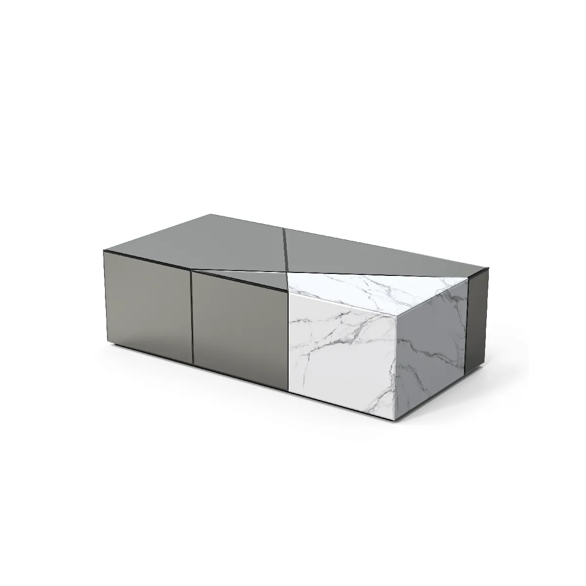 Meilleurs prix pour Table Basse ALPHA – Miroir Gris & Marbre – 120x60x36 cm