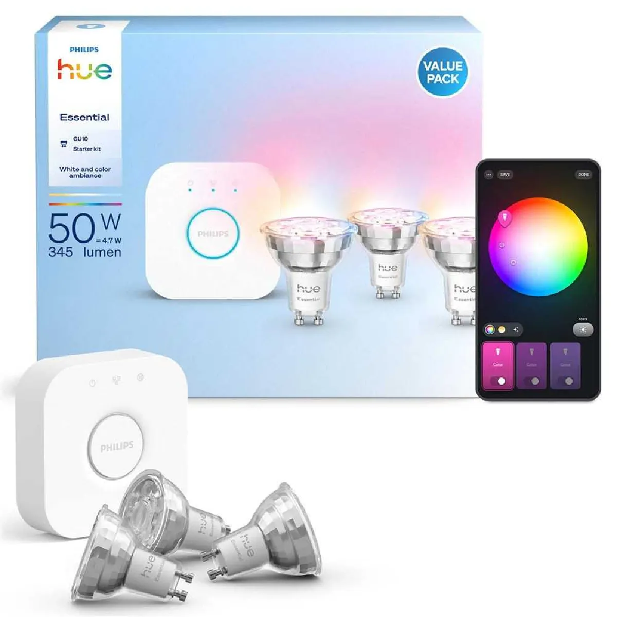Philips Hue Gris Kit De 3 Ampoules Connectées E 806 A60 E27 Eu Blanc Et Couleur - Image 4