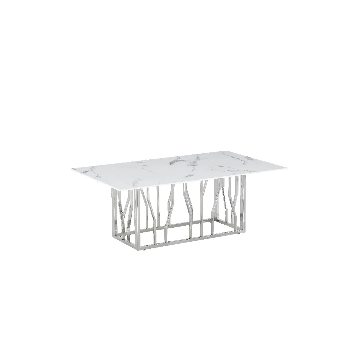 Comparer les prix de Table Basse PORTOFINO – Chrome & Marbre Blanc – 120x70x45 cm