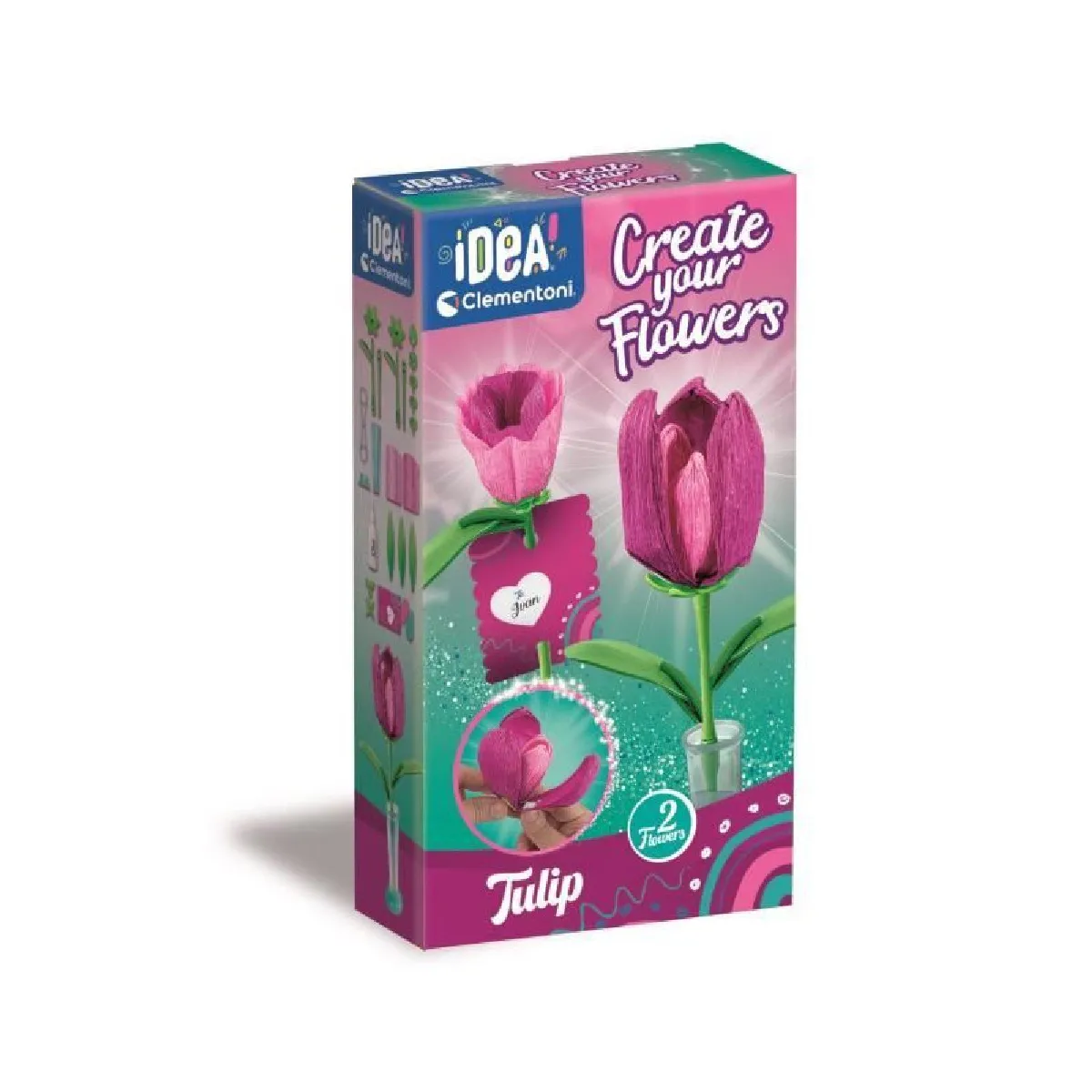 Clementoni Idea Create Your Flowers Kit créatif pour Composer des Fleurs Enfants avec 2 Tulipes en Papier à Assembler et Personnaliser idée Cadeau de Jeu Made in Italy Langue Italienne - vue 4