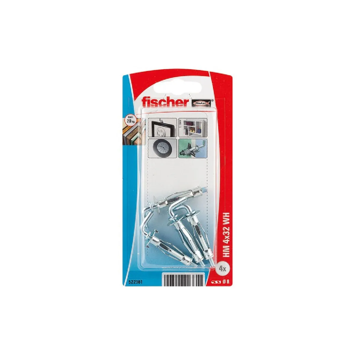 Chevilles corps creux hm4x32 avec crochet FISCHER Lot de 4 - vue 2