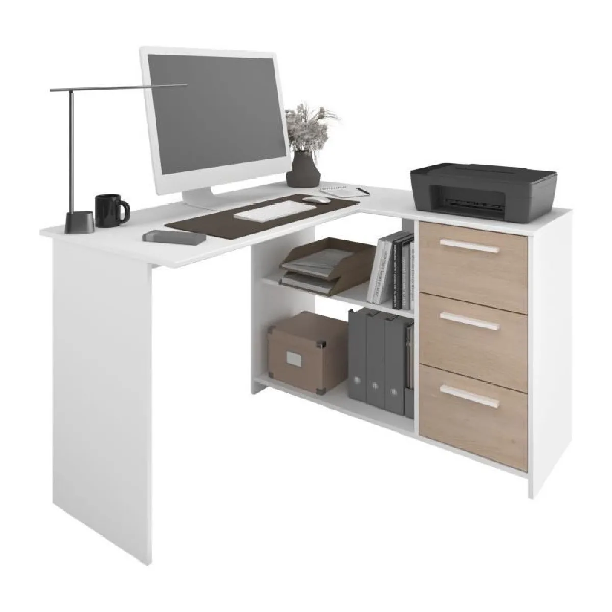 Parisot Blanc Bureau D'angle 3 Tiroirs