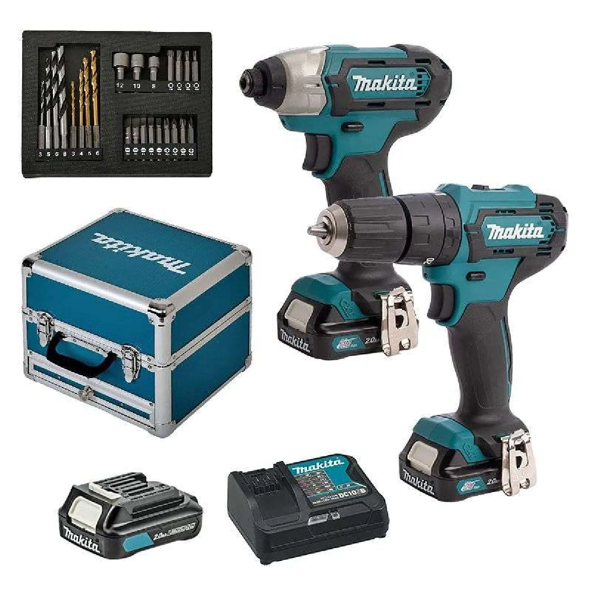 Combopack sur accu CXT 10 8V: HP331D + TD110D + 3x BL1021B + 1x DC10SB + coffret Makita CLX228SAX2 - vue 2