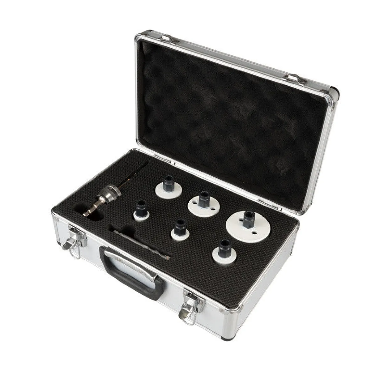 Jeu de scies cloches TCT Ezychange 22 25 32 44 51 en 68 mm avec adaptateur foret de centrage HSS G et foret de centrage TCT Makita E 14261 - vue 2