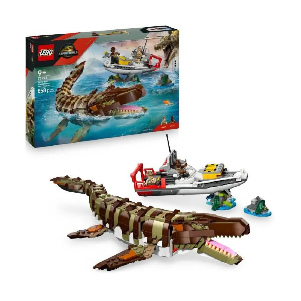 Le bateau en mission et le mosasaure en briques