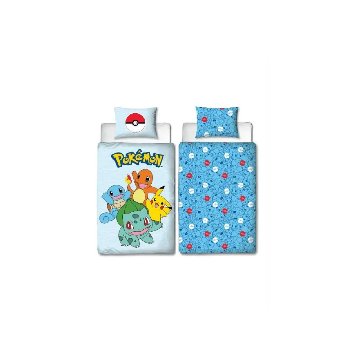 Parure de lit réversible POKEMON Pikachu et Starter 1G III Microfibre 1 housse de couette 140 x 200 cm + 1 taie 63 x 63 cm - vue 2