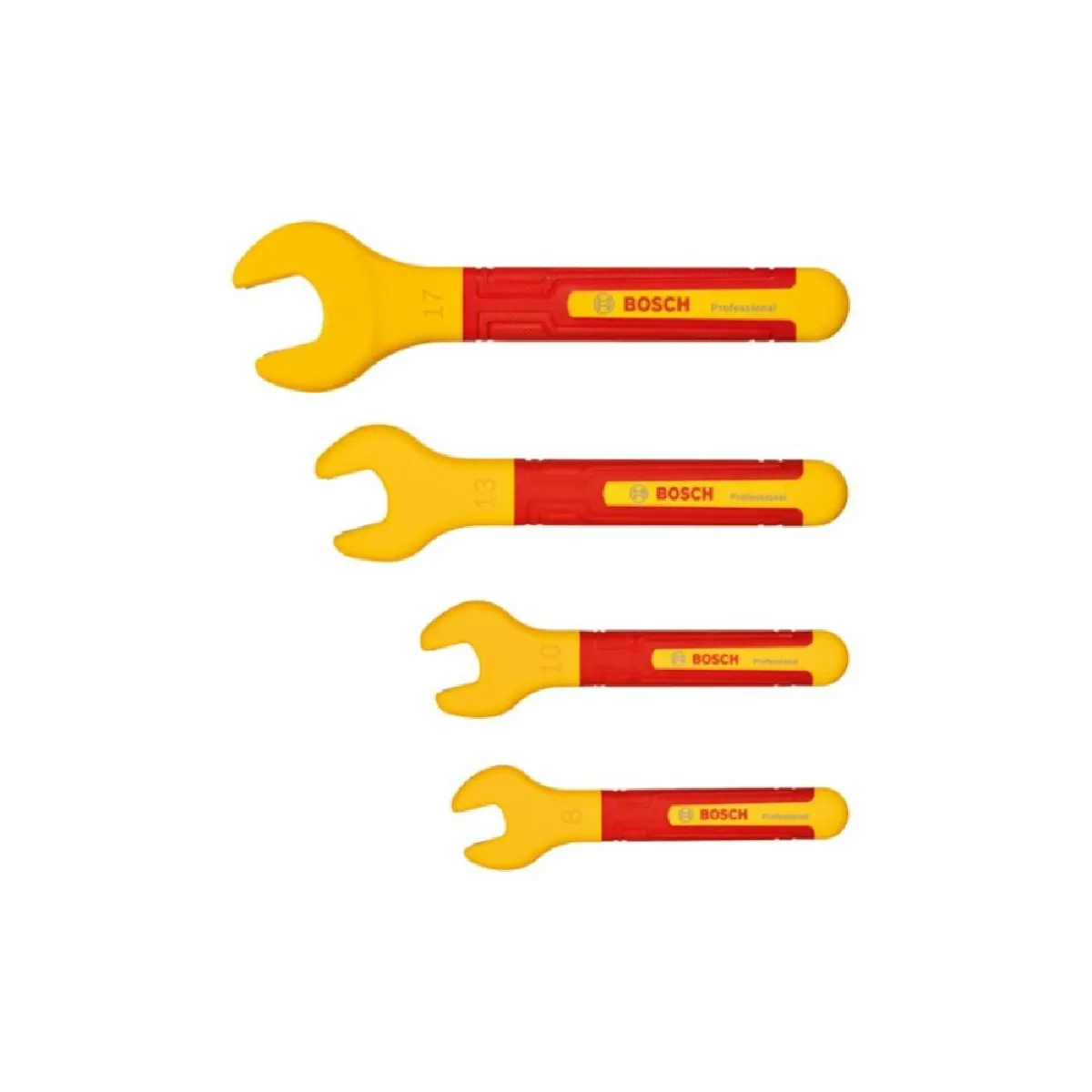 Bosch Professional set de clés plates VDE avec 4 clés plates : 8 mm 10 mm 13 mm et 17 mm certifiées jusquà 1 000 V
