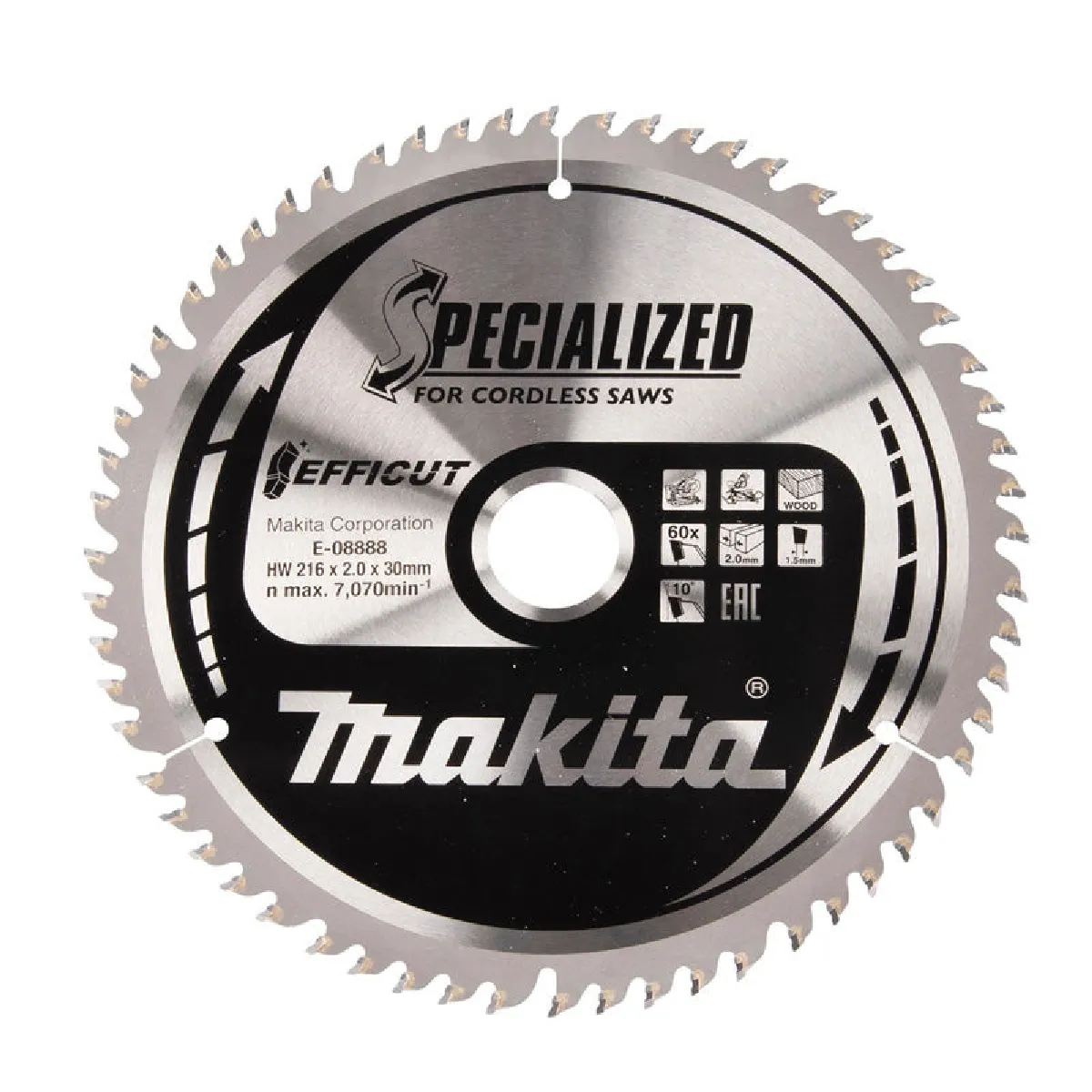 Lame carbure EFFICUT bois pour scies radiales à batterie MAKITA E 08888 216x30mm 60 dents - vue 2