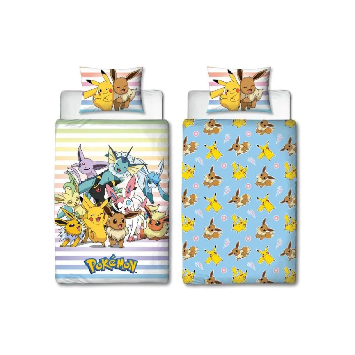 Parure de lit réversible POKEMON Pikachu et Evoli Microfibre 1 housse de couette 140 x 200 cm + 1 taie 63 x 63 cm - vue 2