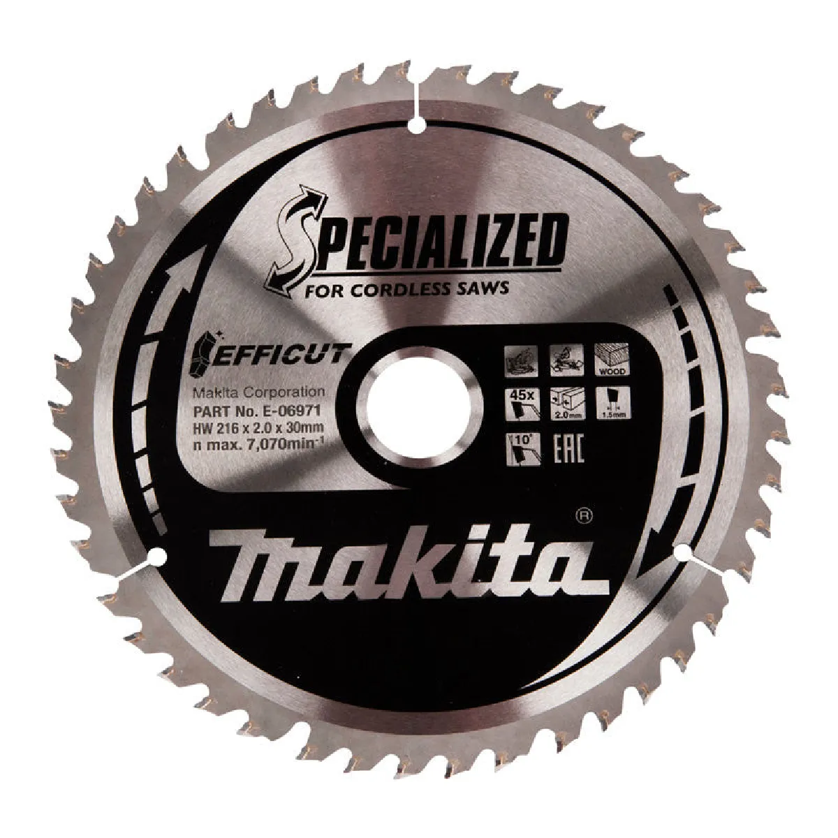 Lame carbure EFFICUT bois pour scies radiales à batterie MAKITA E 08888 216x30mm 60 dents - vue 6