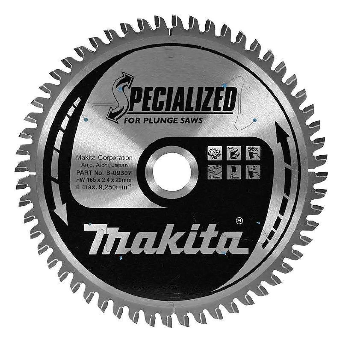 Lame Carbure MAKITA B 09307 B 33021 forme TCG spécialisée Aluminium pour scies plongeantes Ø 165 mm 56 Dents - vue 2