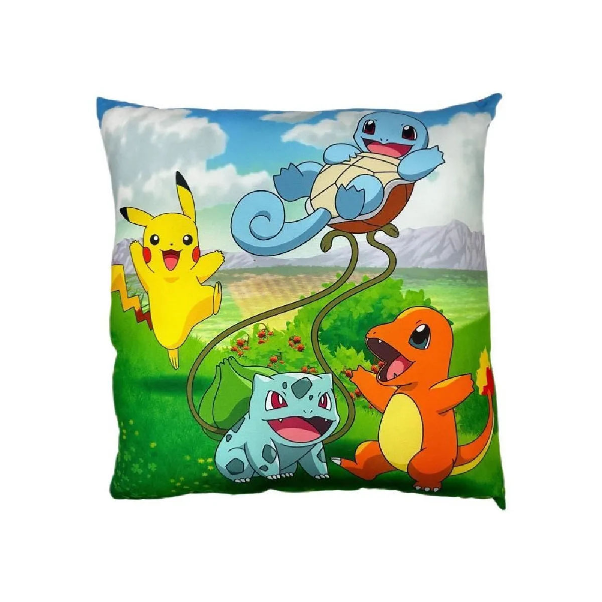 Coussin double face Carré POKEMON Pikachu et Starter 1G II Microfibre 40 x 40 cm - vue 2