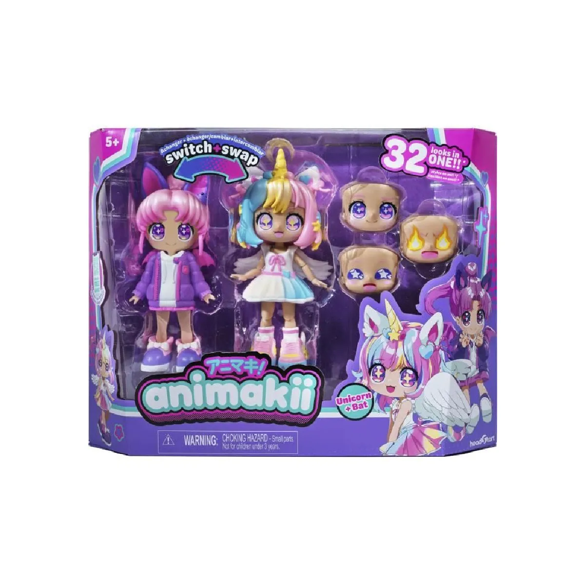 Bandai Animakii Licorne et Chauve Coffret Poupée Personnalisable 1 Poupée 4 Visages 2 Coiffures 2 Tenues 2 Paires de Chaussures Jouet Créatif et + HEA26348 - vue 3