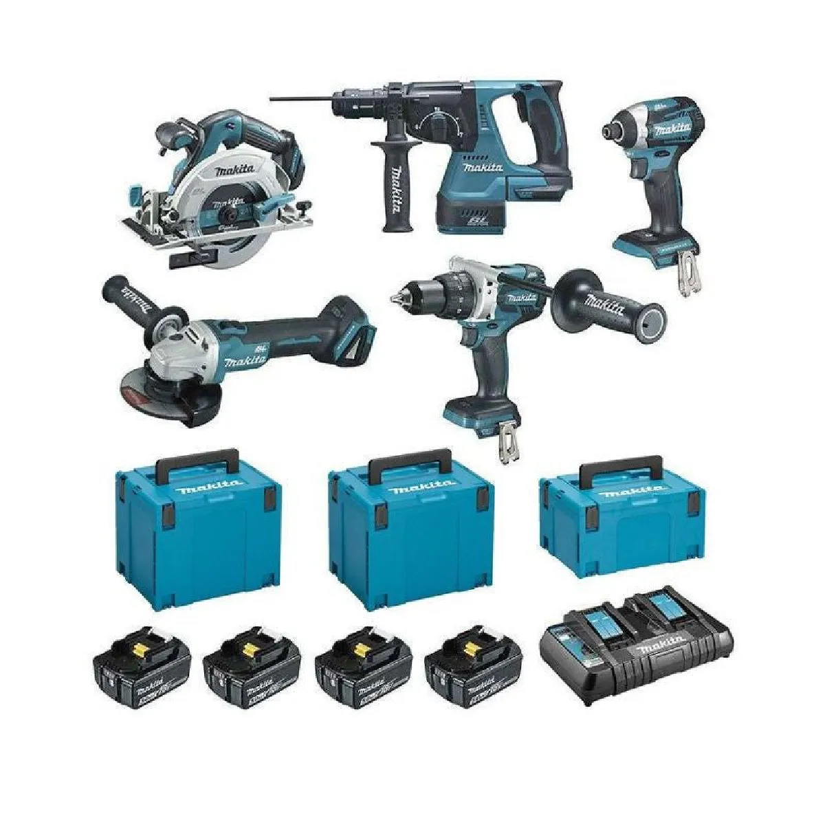 Pack 5 machines MAKITA DLX5090PTJ 18V Li Ion + chargeur double - vue 2