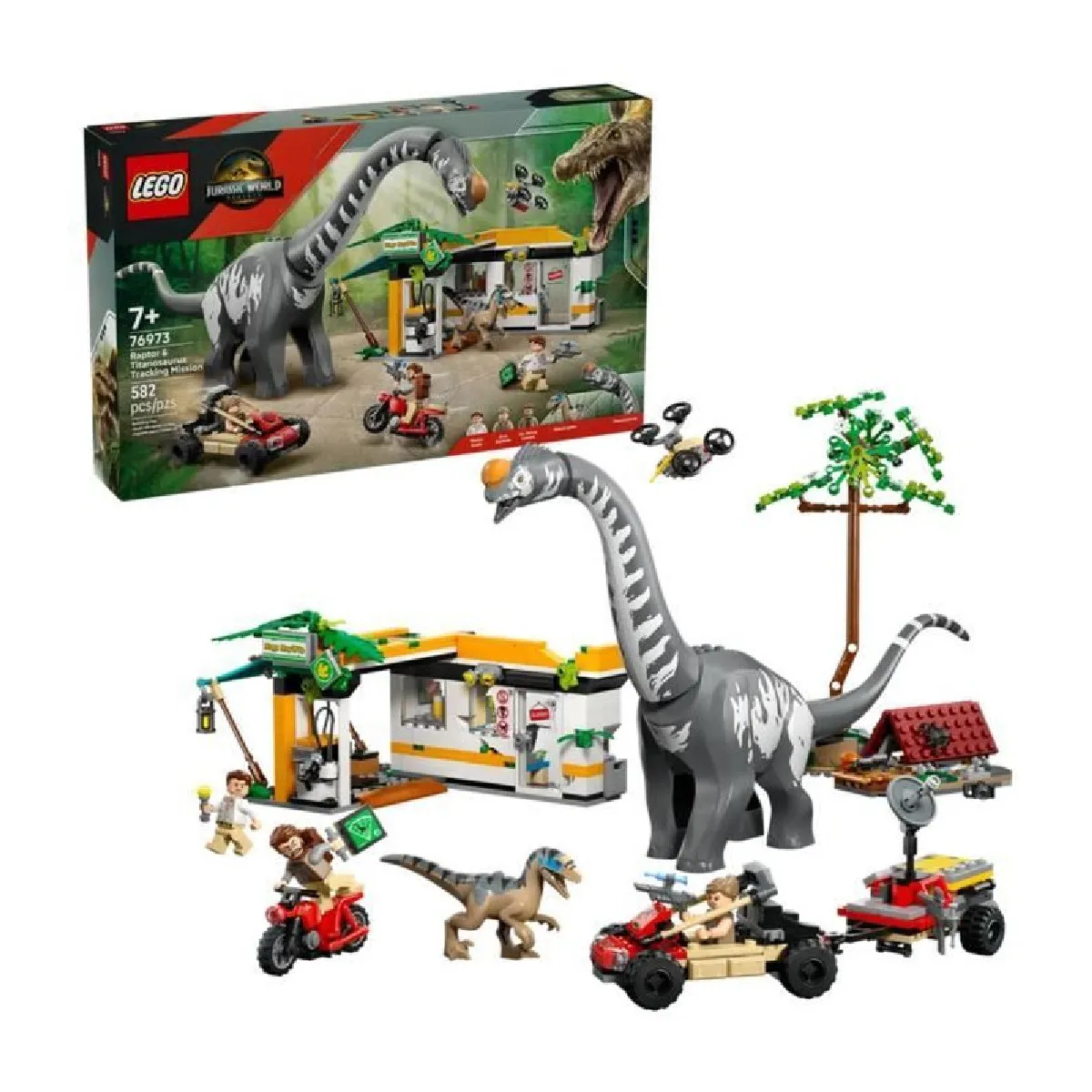 LEGO Jurassic World 76973 La Poursuite du Vélociraptor et du Titanosaure - Jeu des 7 ans