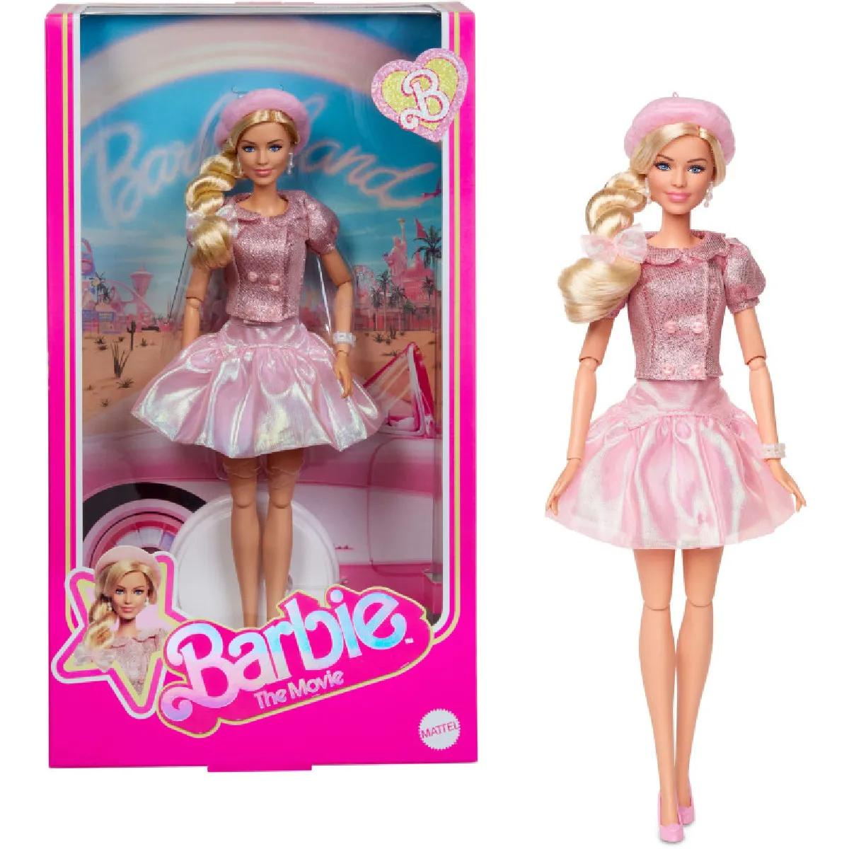 Barbie Le Film Poupée à Collectionner inspirée du Film avec Margot Robbie avec Une Tenue composée d’Un Chemisier et d’Un Tutu Roses Une Coiffure emblématique et des Bijoux Assortis JBJ53