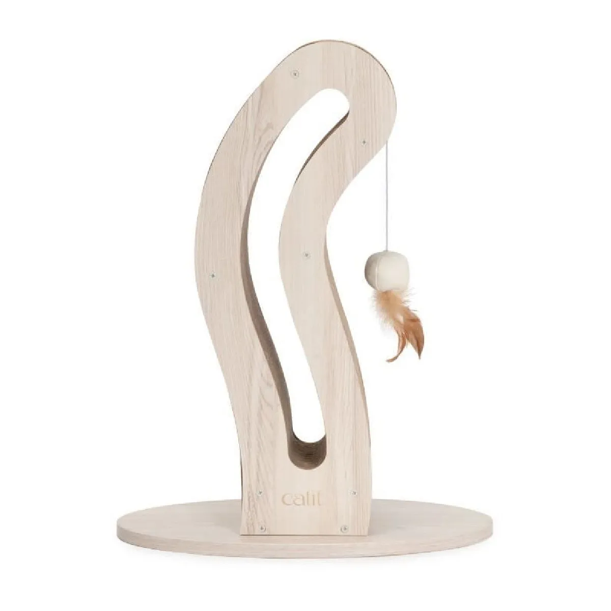 Griffoir pour chat - CATIT - Pixi Queue de chat - Avec balle en tissu et plume - Aspect chene naturel