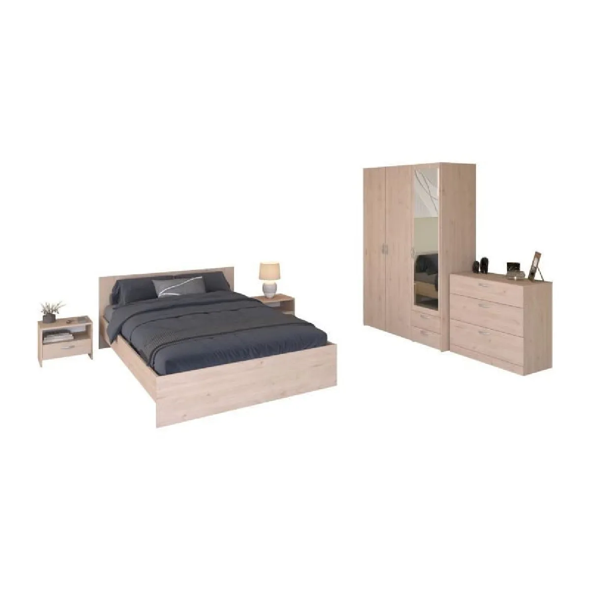 Chambre complete adulte VARIA - Lit 140x190/200 + 2 chevets + 1 commode + 1...