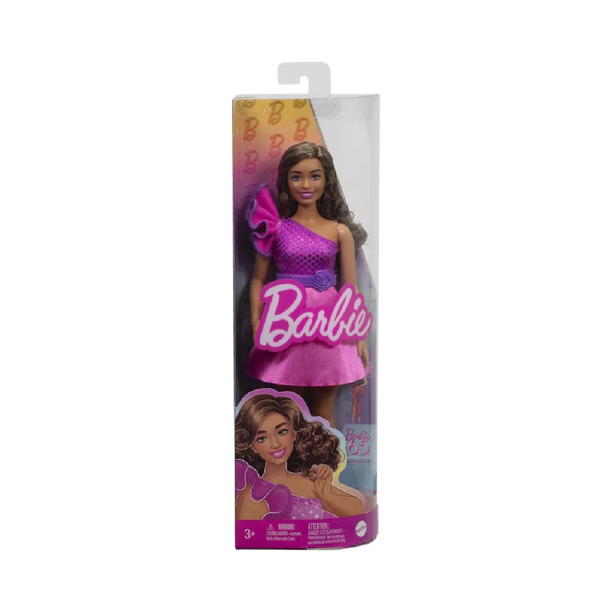 Mattel Barbie-Barbie Fashionistas 225-Poupée ronde cheveux bruns et robe rose HRH22