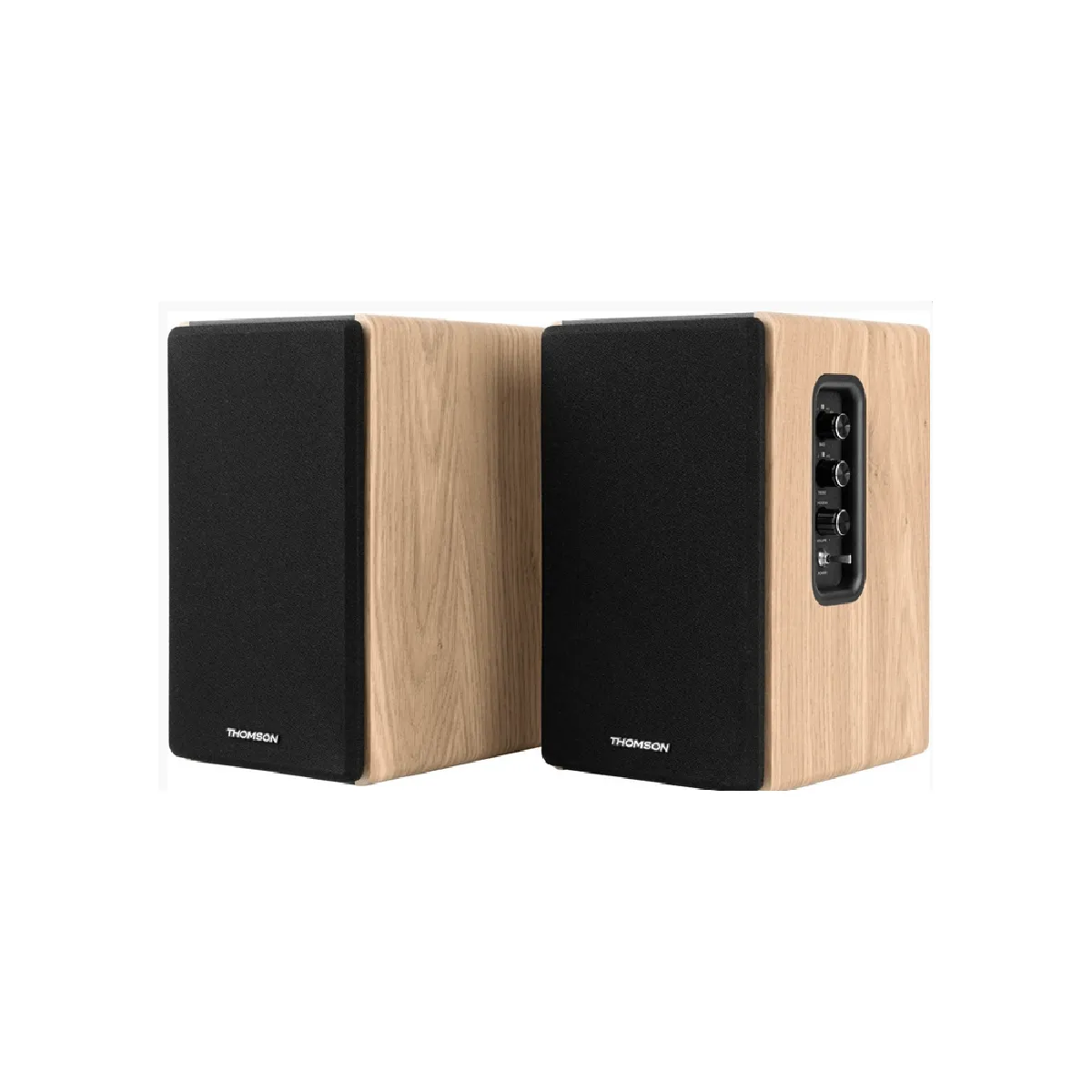 Thomson Enceintes bibliothèque Bluetooth 5.3 - 150 W - Noir et bois
