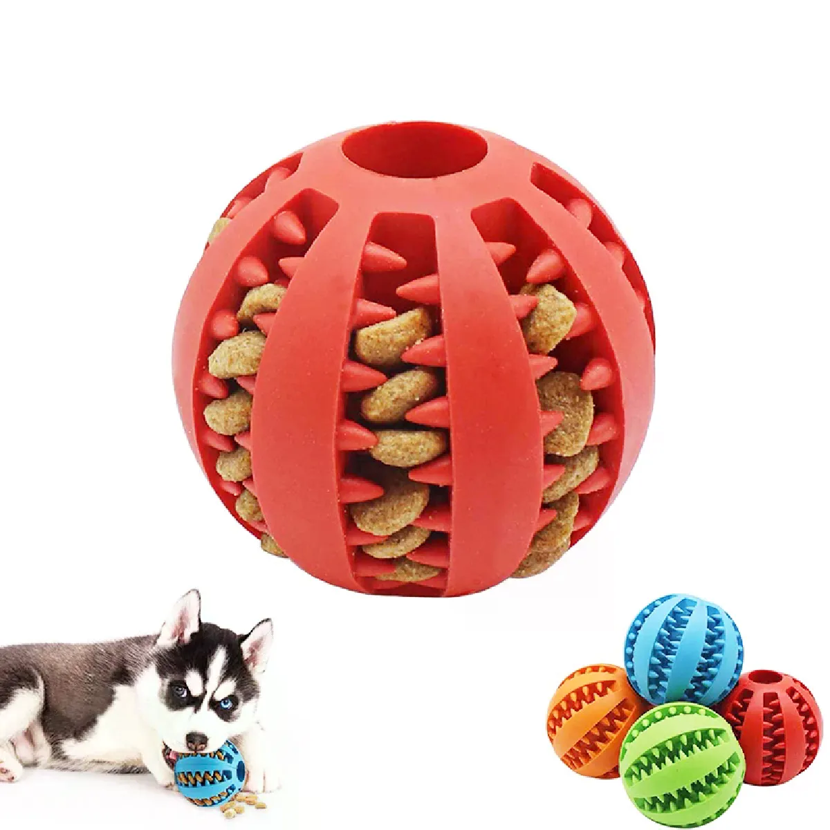 Meilleurs prix pour Balles de jeu pour petits chiens, jouet interactif à mâcher pour chiots, nettoyage des dents, balle en caoutchouc, accessoires pour animaux de compagnie~00093