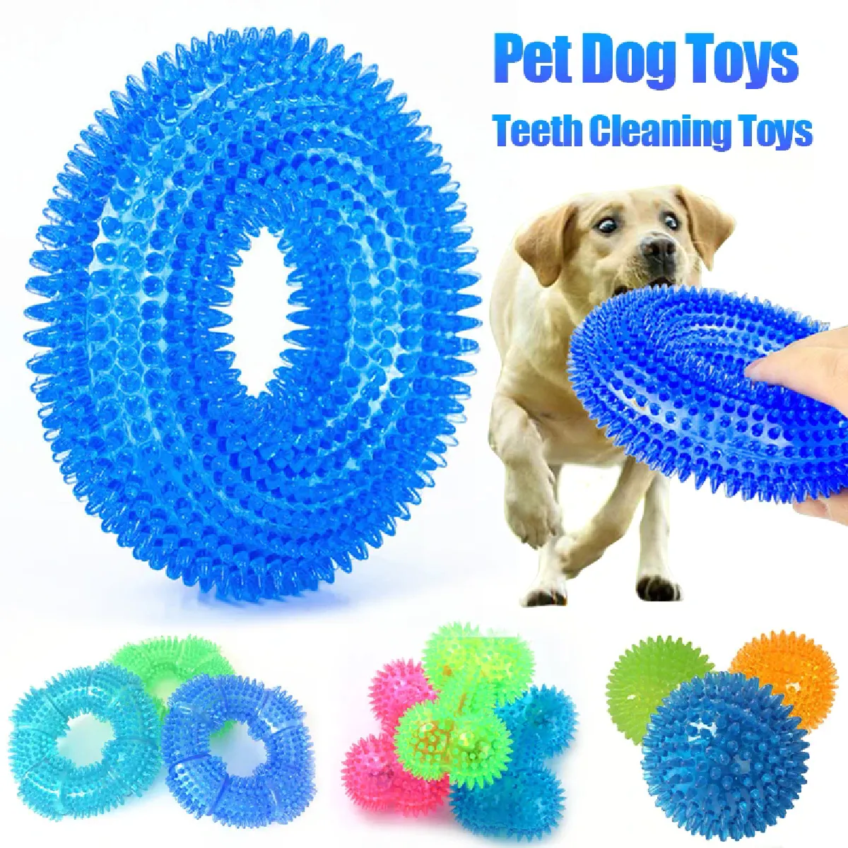 Comparer les prix de Jouets pour chiens résistants aux morsures, jouets sonores et grinçants, épines pointues, nettoyage des dents, TPR, jouets à mâcher pour chiens, entraînement interactif~01329
