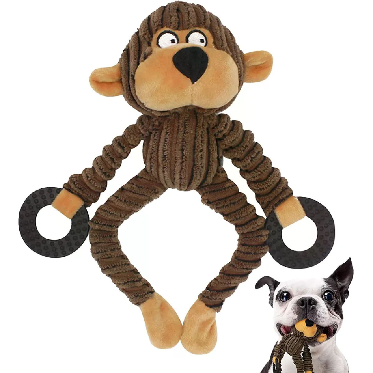 Jouets couineurs pour chiots, jouets de dentition en peluche pour chiots, jouets d'entraînement pour chiens de petite taille, jouets interactifs pour chiens en forme de singe mignon~01605