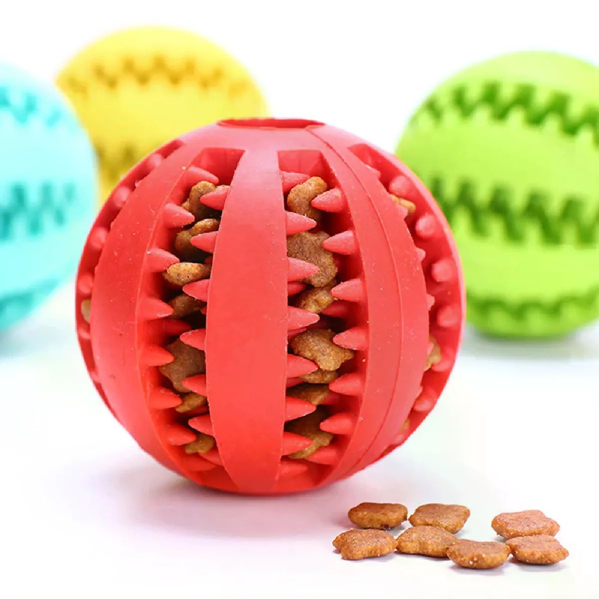Comparer les prix de Jouet interactif pour chien, balles en caoutchouc pour petits et grands chiens, chiots et chats, à mâcher, nettoyage des dents des animaux de compagnie, balle de nourriture indestructible pour chien~00235