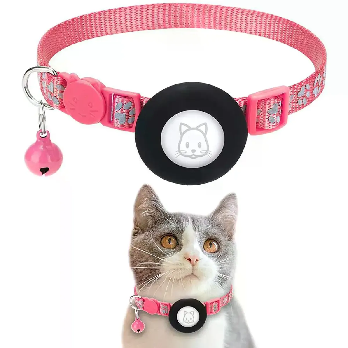 Comparer les prix de Collier de sécurité réfléchissant et réglable pour animaux de compagnie, avec clochettes, pour Airtag, accessoires pour chats et chiens~01315