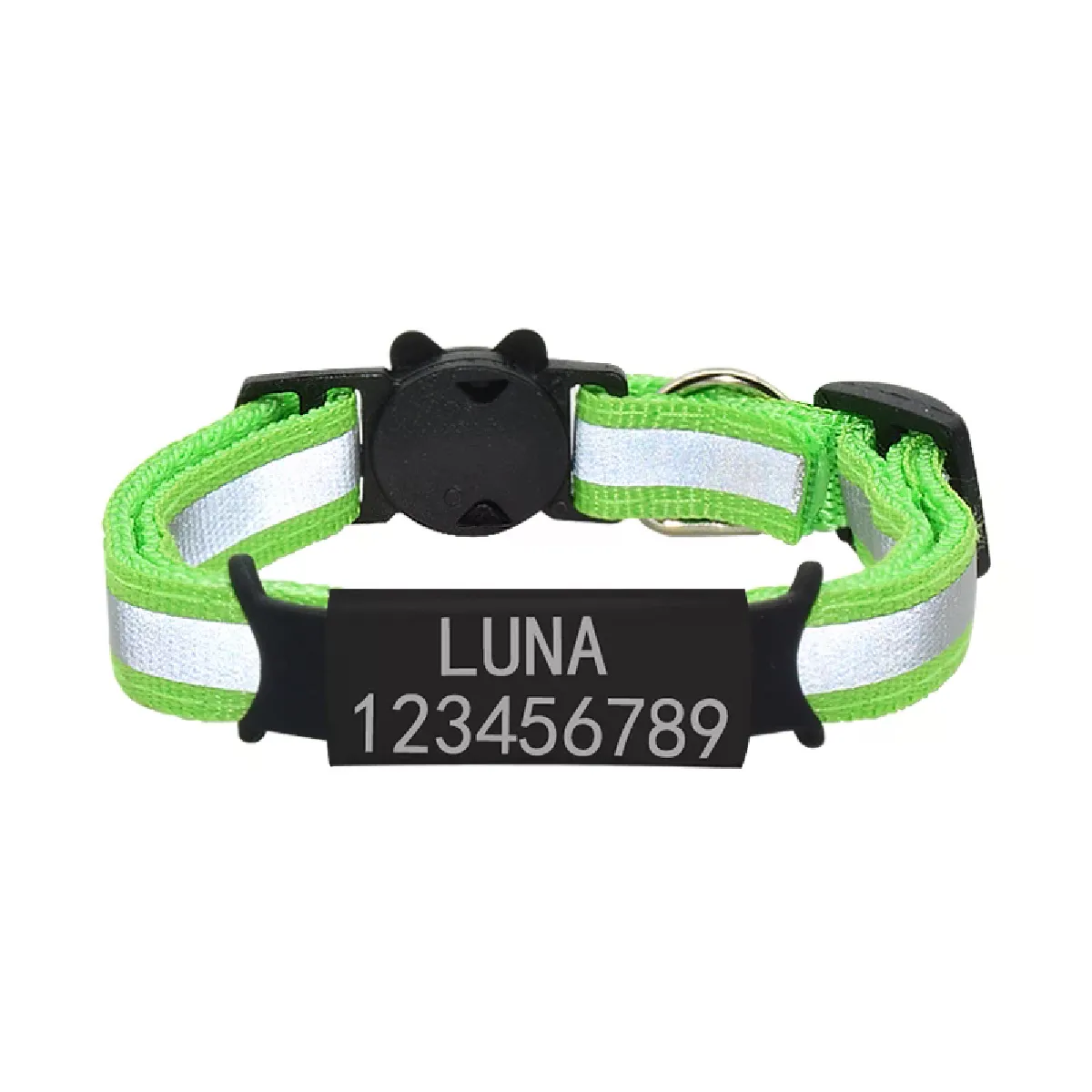 Meilleurs prix pour Collier pour chat avec plaque signalétique réfléchissante personnalisée, clochette, étiquette d'identification gravée en nylon de sécurité personnalisée, collier pour chat, collier pour chaton~00927