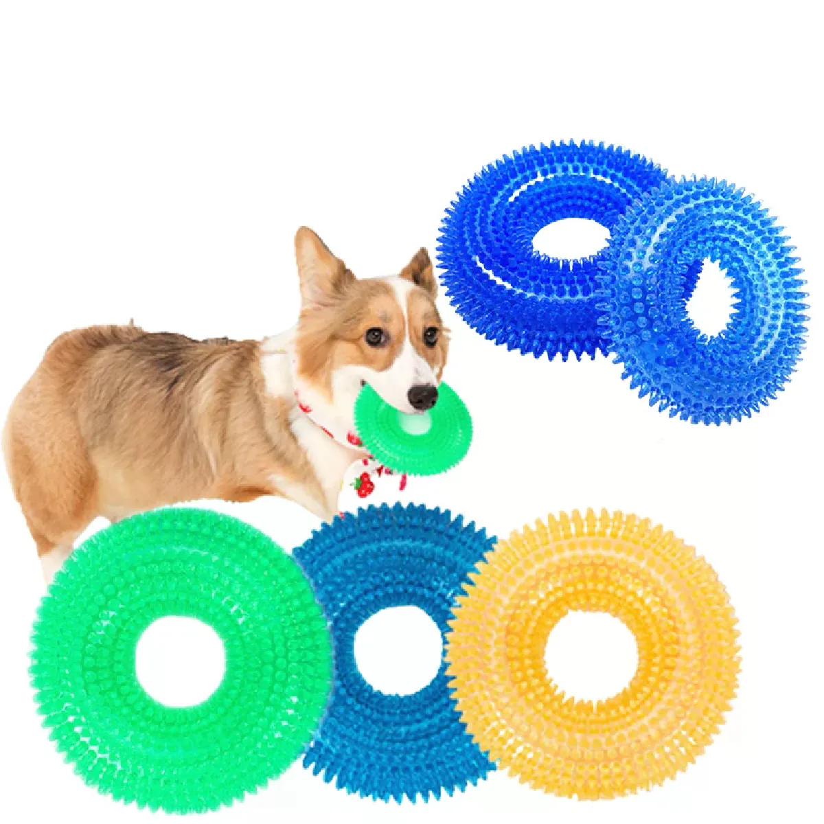 Meilleurs prix pour Jouets pour chiens durables en caoutchouc couineurs nettoyage agressif des dents jouets pour chiens en TPR non toxique morsure molaire chewing-gum balle accessoires~03214