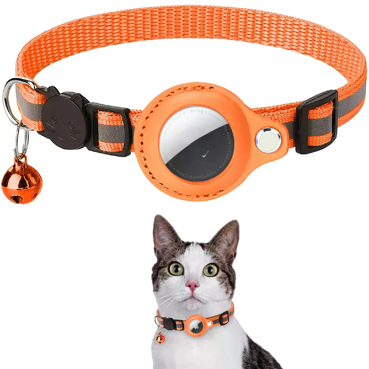 Meilleurs prix pour Collier pour chat Apple Airtag avec Bell Reflex, collier en nylon sans GPS pour la recherche anti-perte, suivi de localisation sans localisateur~00831