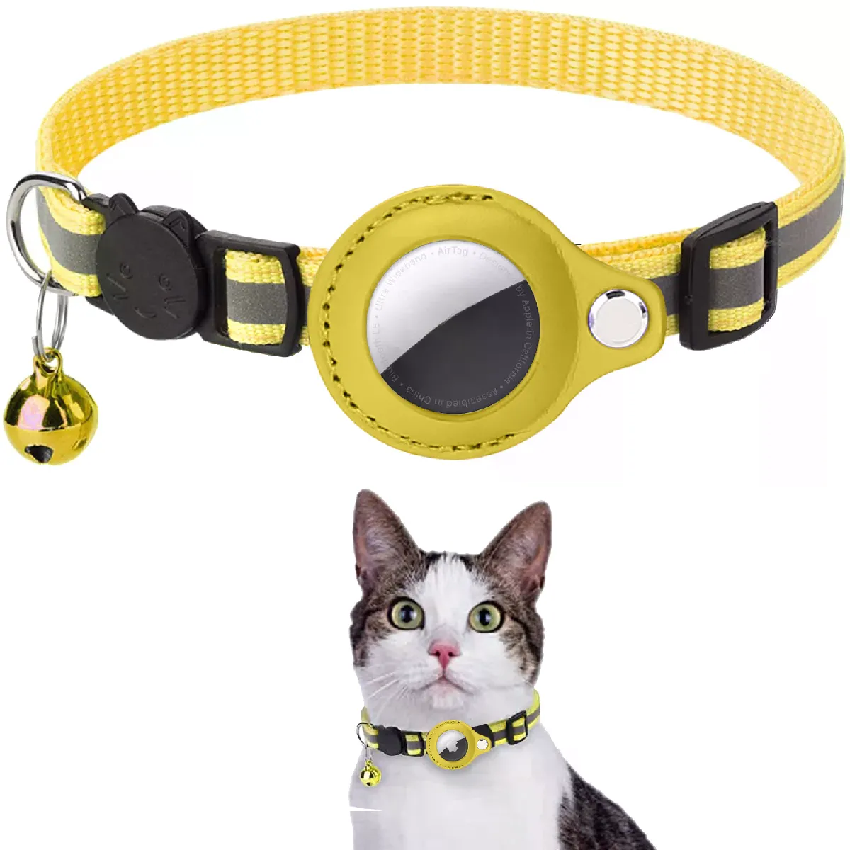 Meilleurs prix pour Collier pour chat Apple Airtag avec Bell Reflex, collier en nylon sans GPS pour la recherche anti-perte, suivi de localisation sans localisateur~01122