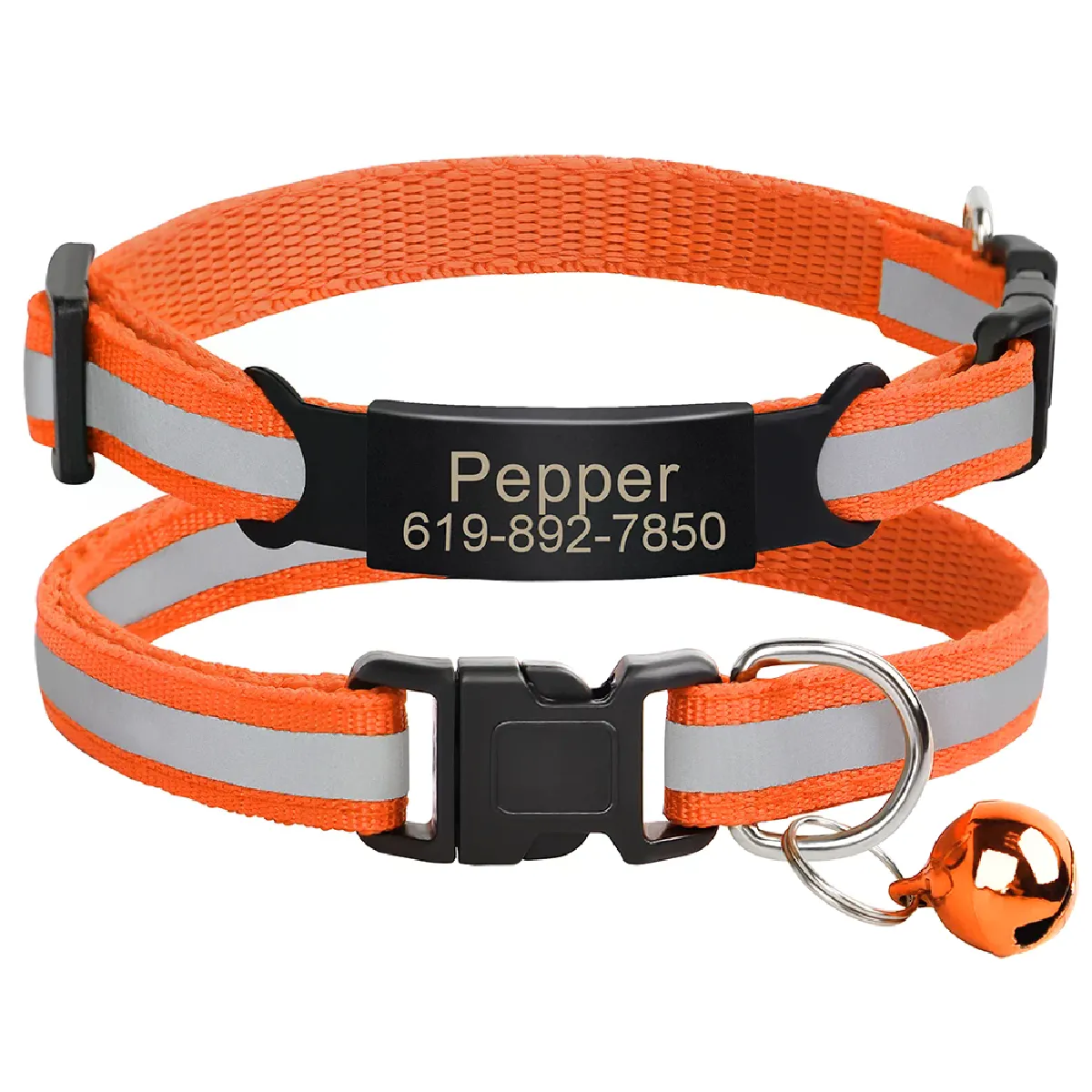 Collier réfléchissant pour chat, gravé gratuitement, avec clochette, accessoire pour petit chien, chihuahua~01021