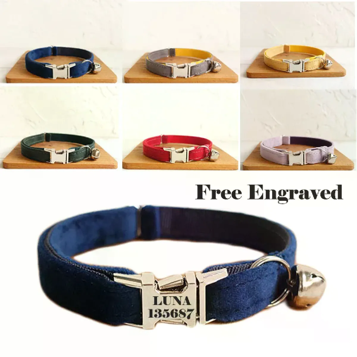 Collier personnalisé pour chat avec gravure sur clochette, plaque d'identification, collier pour chaton, petit chien, chiot, bouledogue, chihuahua, Yorkshire~01371