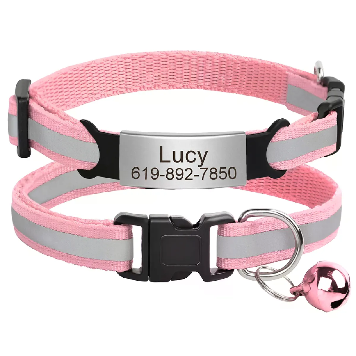 Comparer les prix de Collier réfléchissant pour chat, gravé gratuitement, avec clochette, accessoire pour petit chien, chihuahua~01024