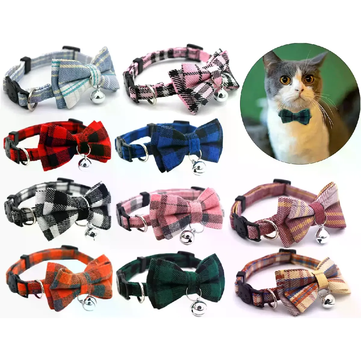 Collier pour chat Pet Breakaway nœud papillon et clochette mignon foulard de Noël rouge collier élastique réglable avec ceinture petite cloche pour chats~01639