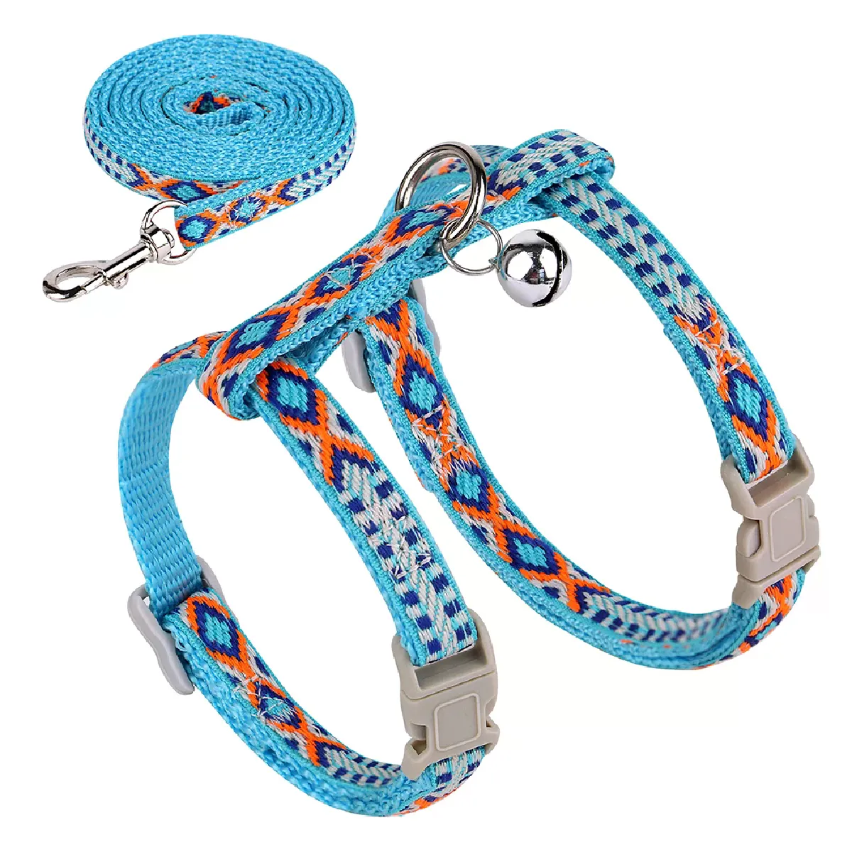 Ensemble harnais et laisse en nylon pour chat, gilet de promenade pour chaton, collier pour chat avec clochette, licol réglable pour chiot, harnais pour petits chiens et lapins, ceinture~00049