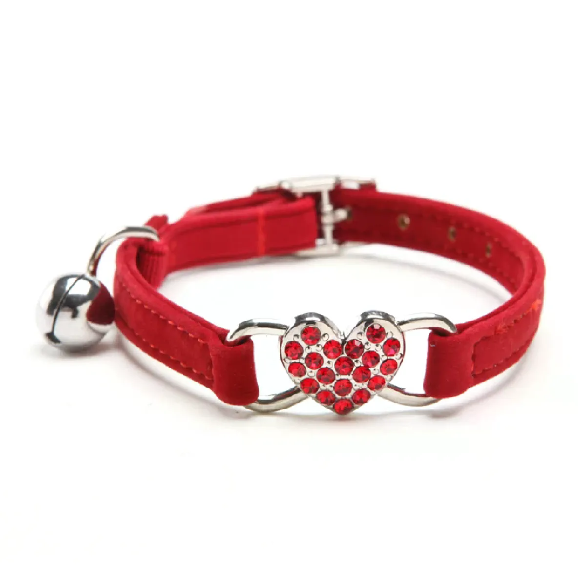 Collier pour chat avec breloque en forme de cœur et clochette, élastique de sécurité réglable avec matériau en velours doux, 5 couleurs, produit pour animaux de compagnie, collier pour petit chien~01820