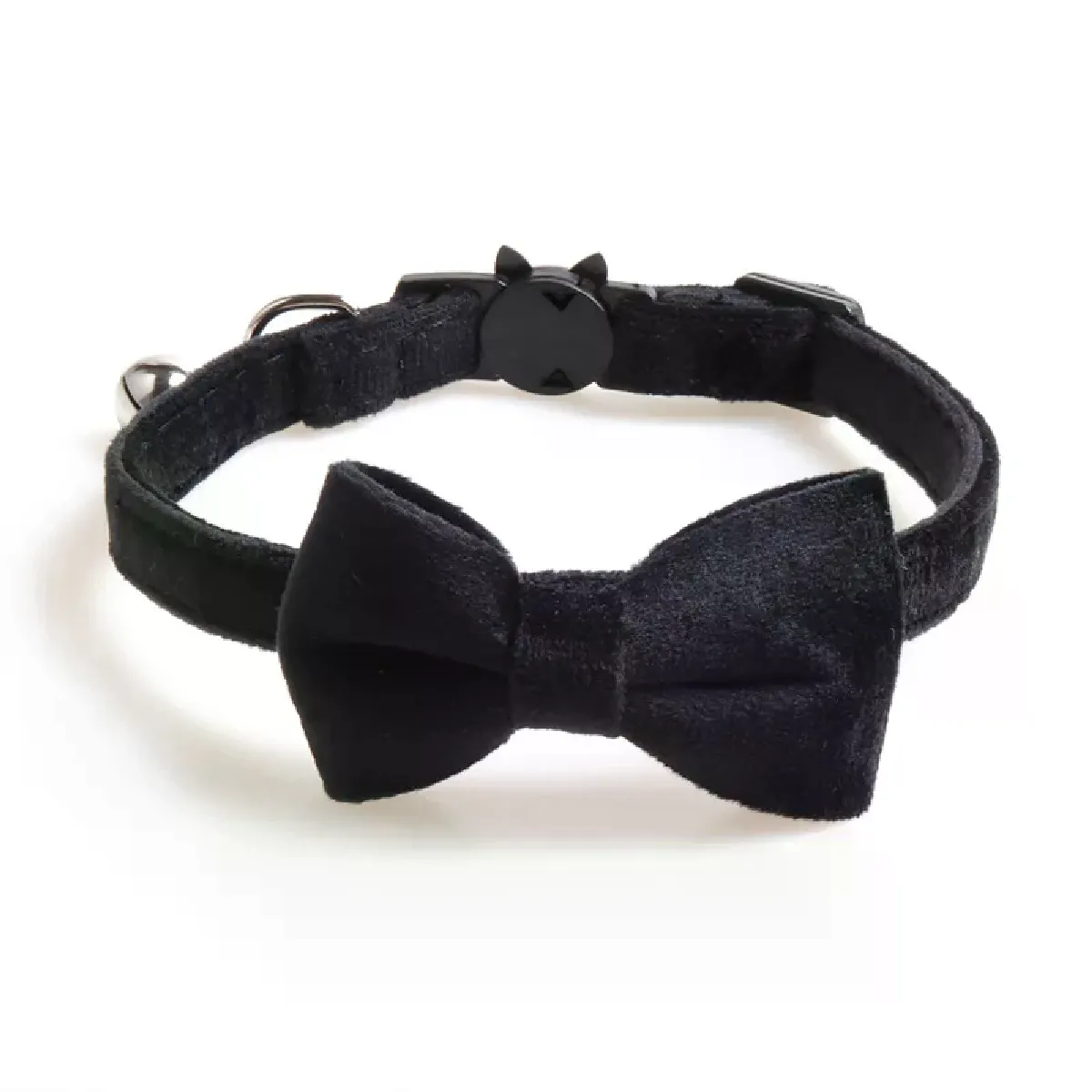 Collier pour chat en velours avec nœud papillon et boucle de sécurité réglable, couleur unie, accessoires pour animaux de compagnie~01688