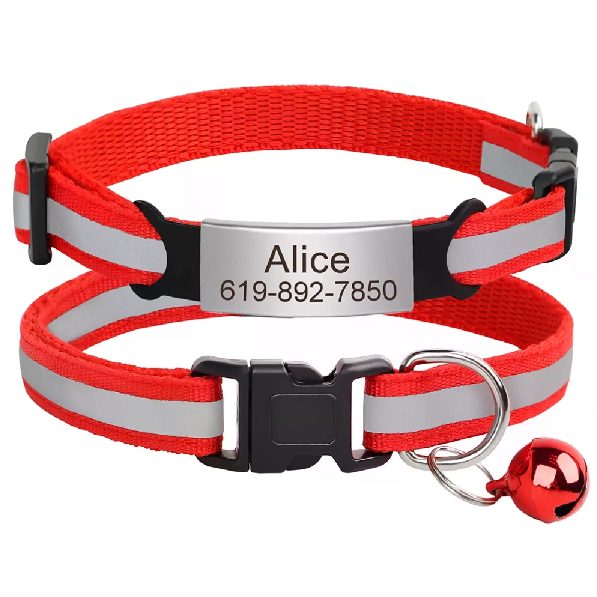 Collier réfléchissant pour chat, gravé gratuitement, avec clochette, accessoire pour petit chien, chihuahua~01028